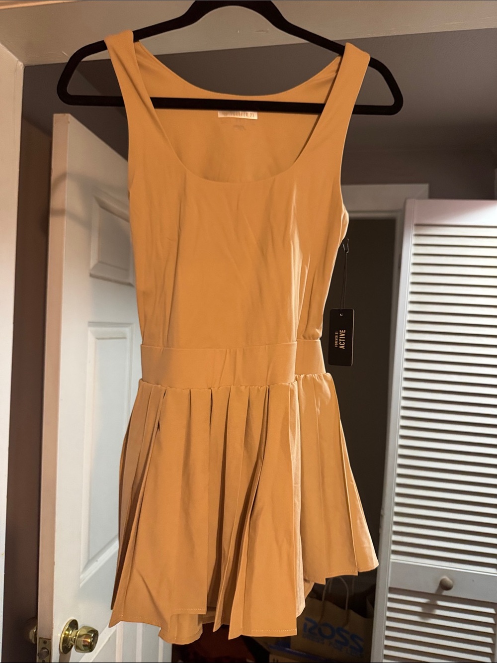 Forever21 Active Sleeveless Pleated Skater Dress in Beige